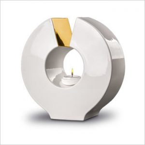Keramische urn, wit met goudkleur